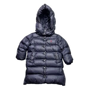 Polo Ralph Lauren Kids Navy Blue Down Puffer Coat Big Polo Bear Hooded Jacket 2T